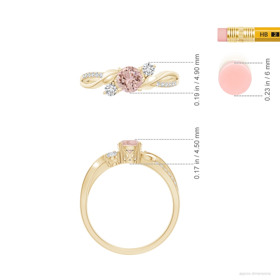5mm AAA Morganite and Diamond Twisted Vine Ring in Yellow Gold ruler