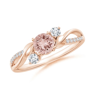 5mm AAAA Morganite and Diamond Twisted Vine Ring in Rose Gold