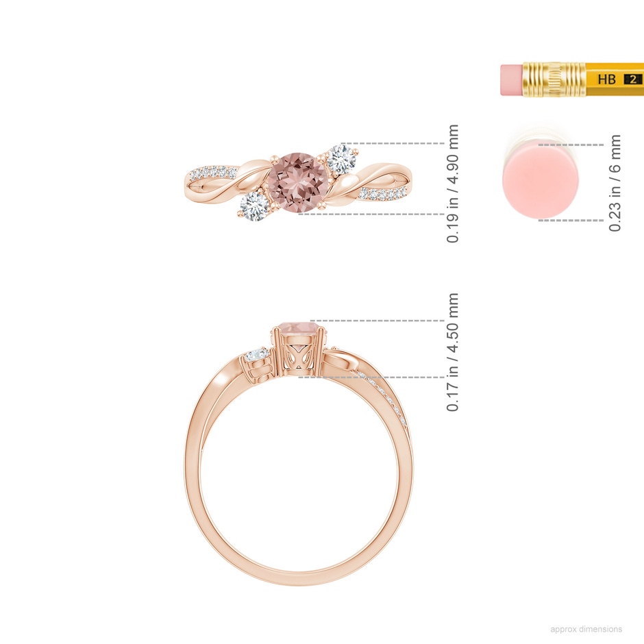 5mm AAAA Morganite and Diamond Twisted Vine Ring in Rose Gold ruler