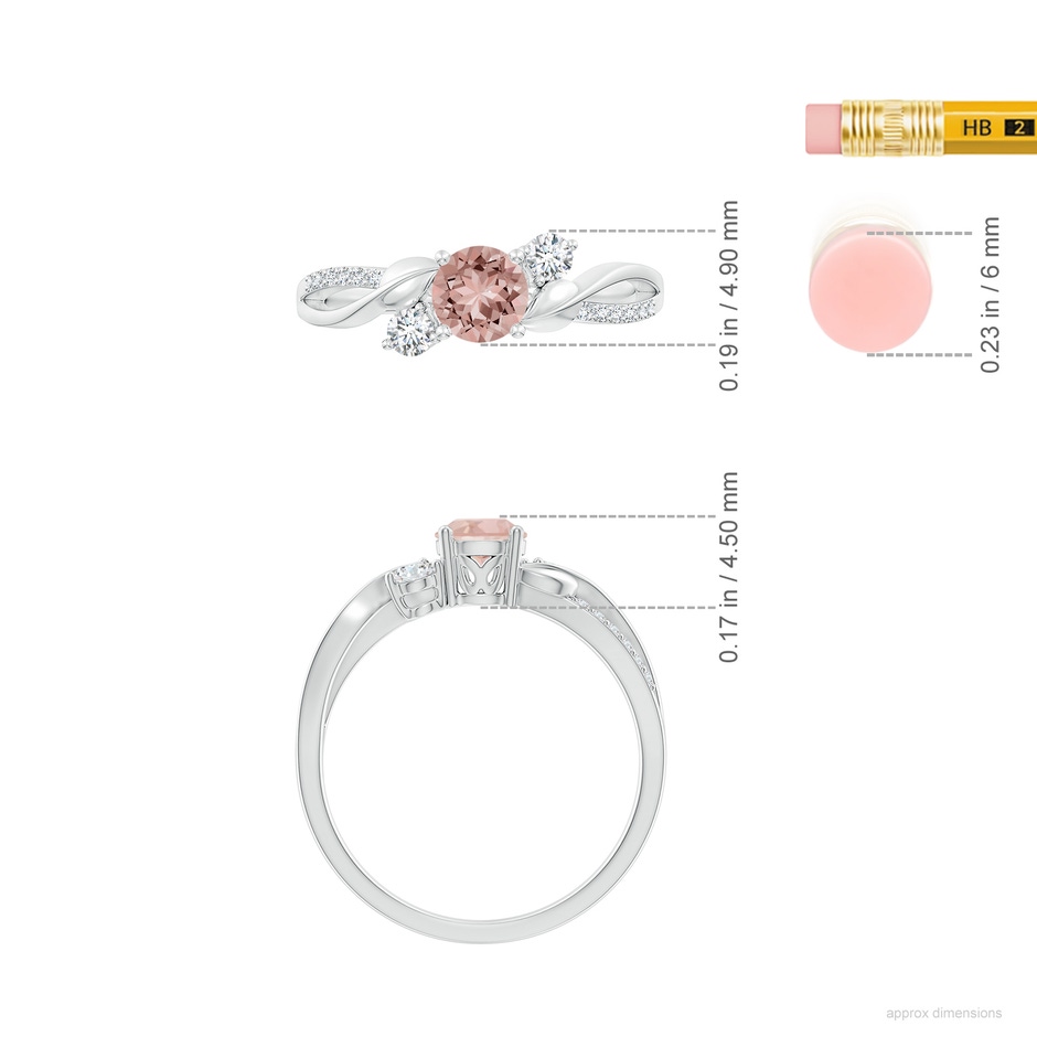 5mm AAAA Morganite and Diamond Twisted Vine Ring in White Gold ruler