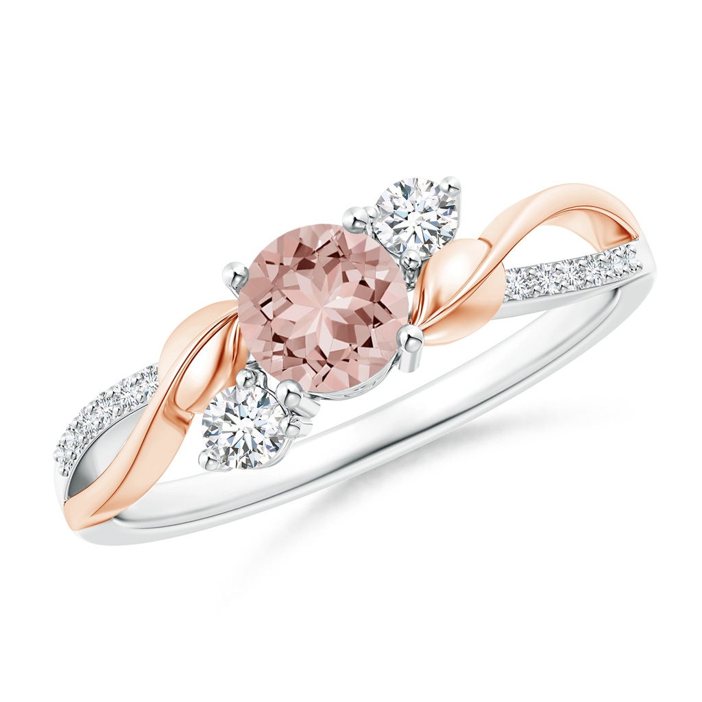 5mm AAAA Morganite and Diamond Twisted Vine Ring in White Gold Rose Gold