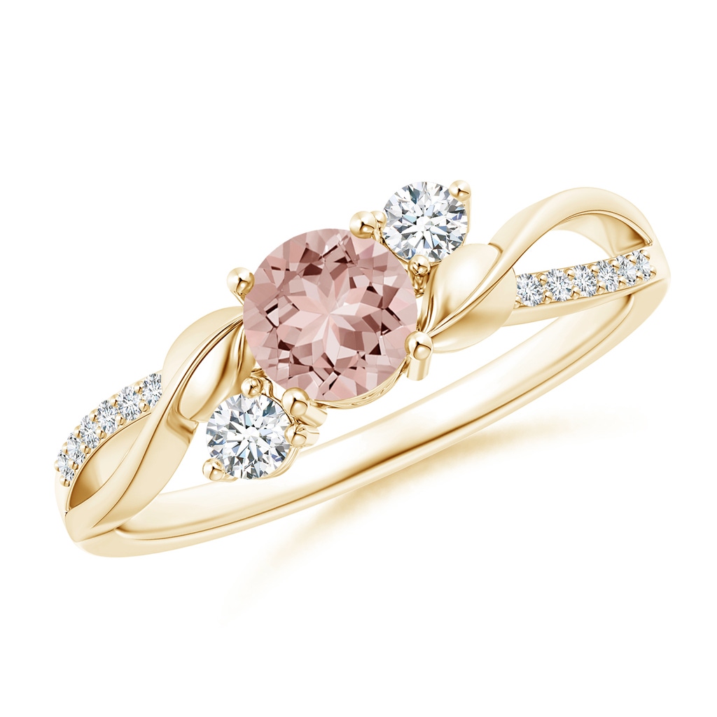 5mm AAAA Morganite and Diamond Twisted Vine Ring in Yellow Gold