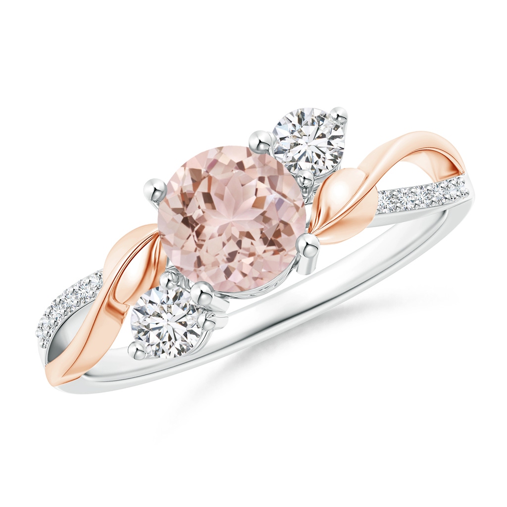 6mm AAA Morganite and Diamond Twisted Vine Ring in 10K White Gold 10K Rose Gold