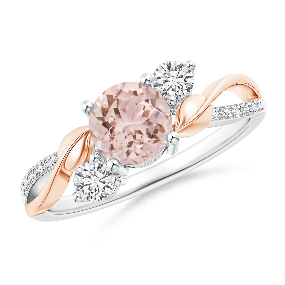 6mm AAA Morganite and Diamond Twisted Vine Ring in 10K White Gold 10K Rose Gold 