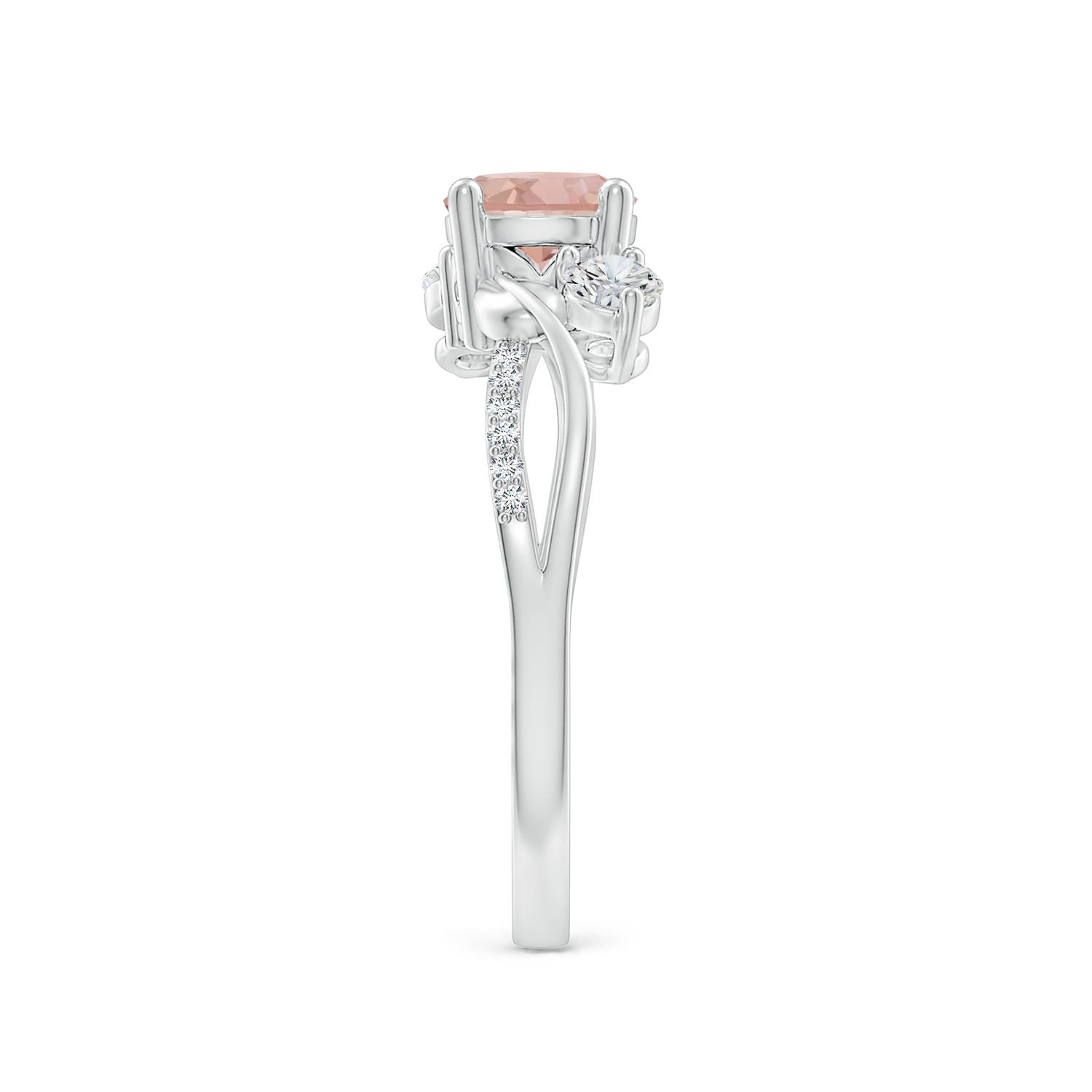 6mm AAA Morganite and Diamond Twisted Vine Ring in White Gold - side 7