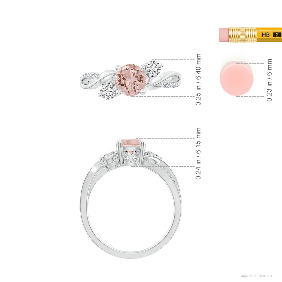 6mm AAA Morganite and Diamond Twisted Vine Ring in White Gold ruler