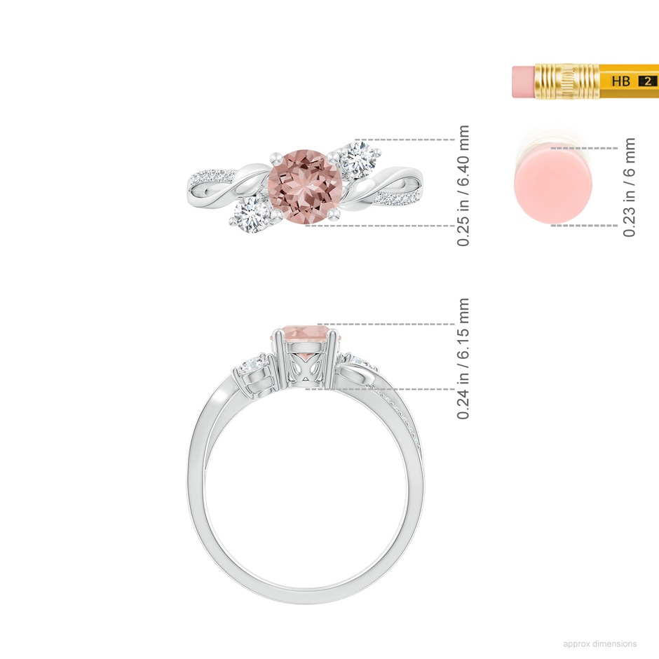 6mm AAAA Morganite and Diamond Twisted Vine Ring in P950 Platinum ruler