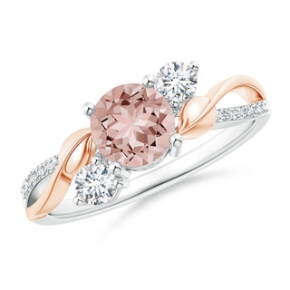 6mm AAAA Morganite and Diamond Twisted Vine Ring in White Gold Rose Gold