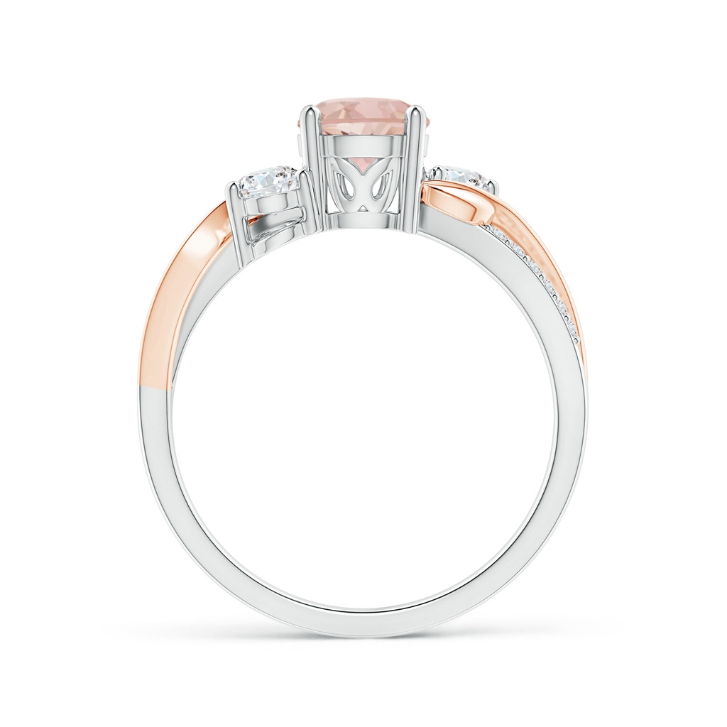 6mm AAAA Morganite and Diamond Twisted Vine Ring in White Gold Rose Gold Side-1