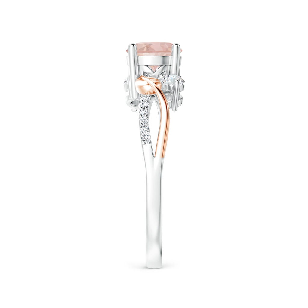 6mm AAAA Morganite and Diamond Twisted Vine Ring in White Gold Rose Gold Side-2
