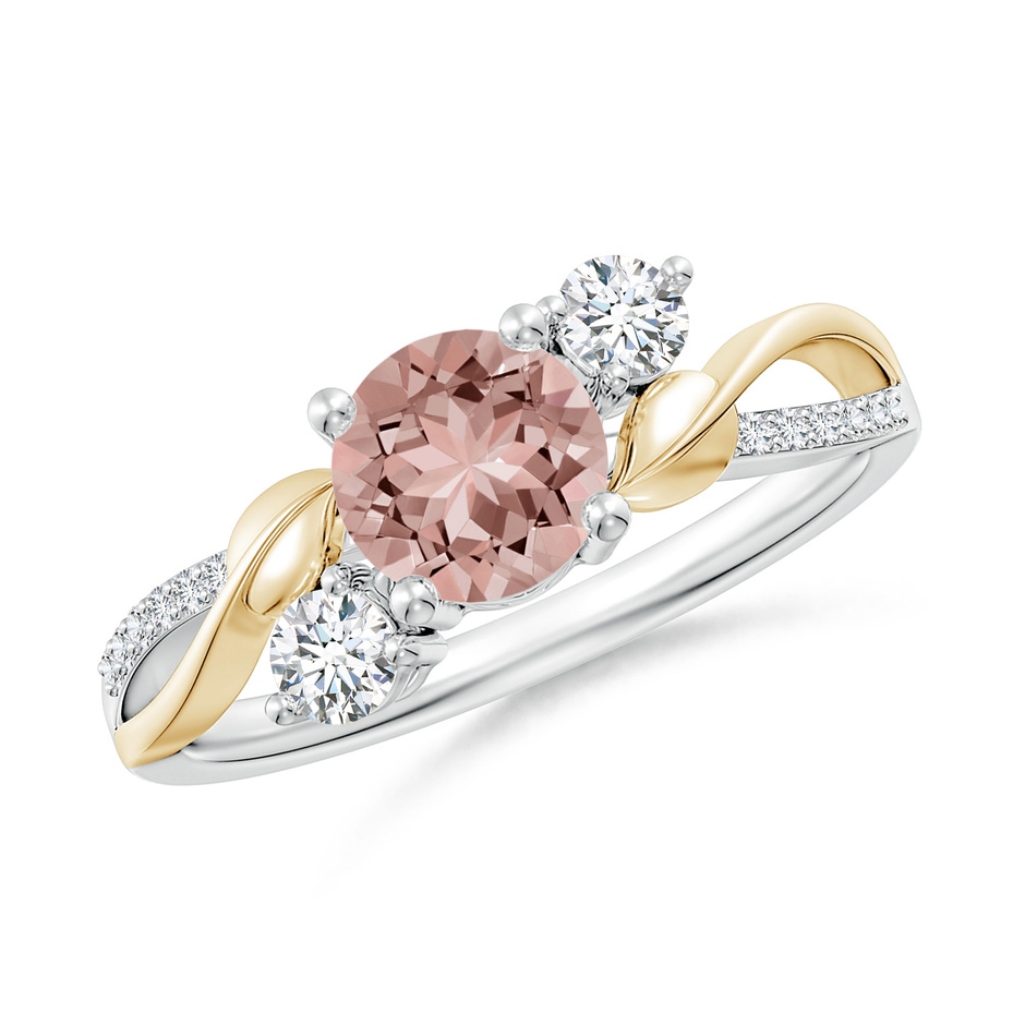6mm AAAA Morganite and Diamond Twisted Vine Ring in White Gold Yellow Gold 