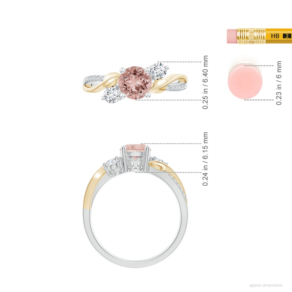 6mm AAAA Morganite and Diamond Twisted Vine Ring in White Gold Yellow Gold ruler