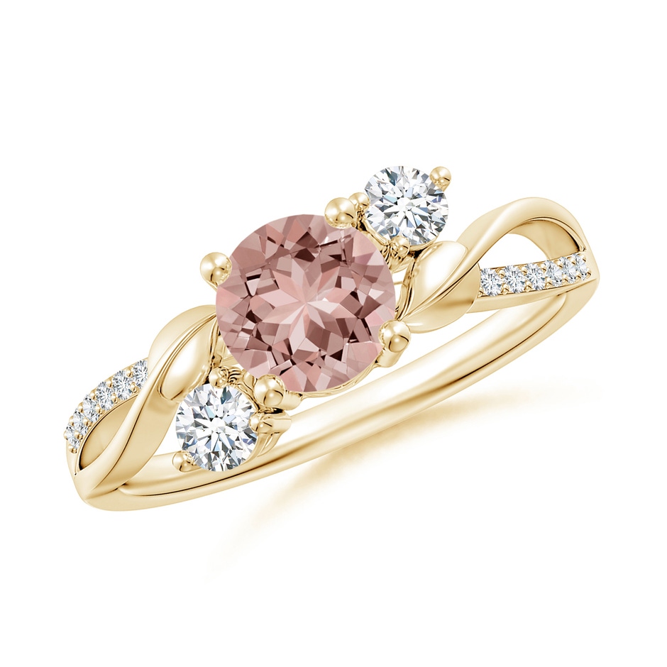 6mm AAAA Morganite and Diamond Twisted Vine Ring in Yellow Gold 
