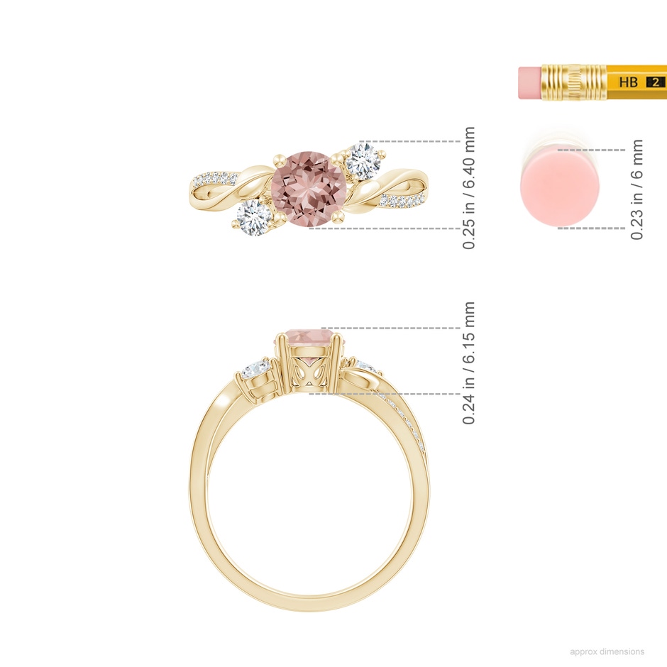 6mm AAAA Morganite and Diamond Twisted Vine Ring in Yellow Gold ruler
