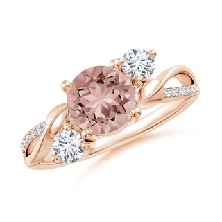 7mm AAAA Morganite and Diamond Twisted Vine Ring in 18K Rose Gold