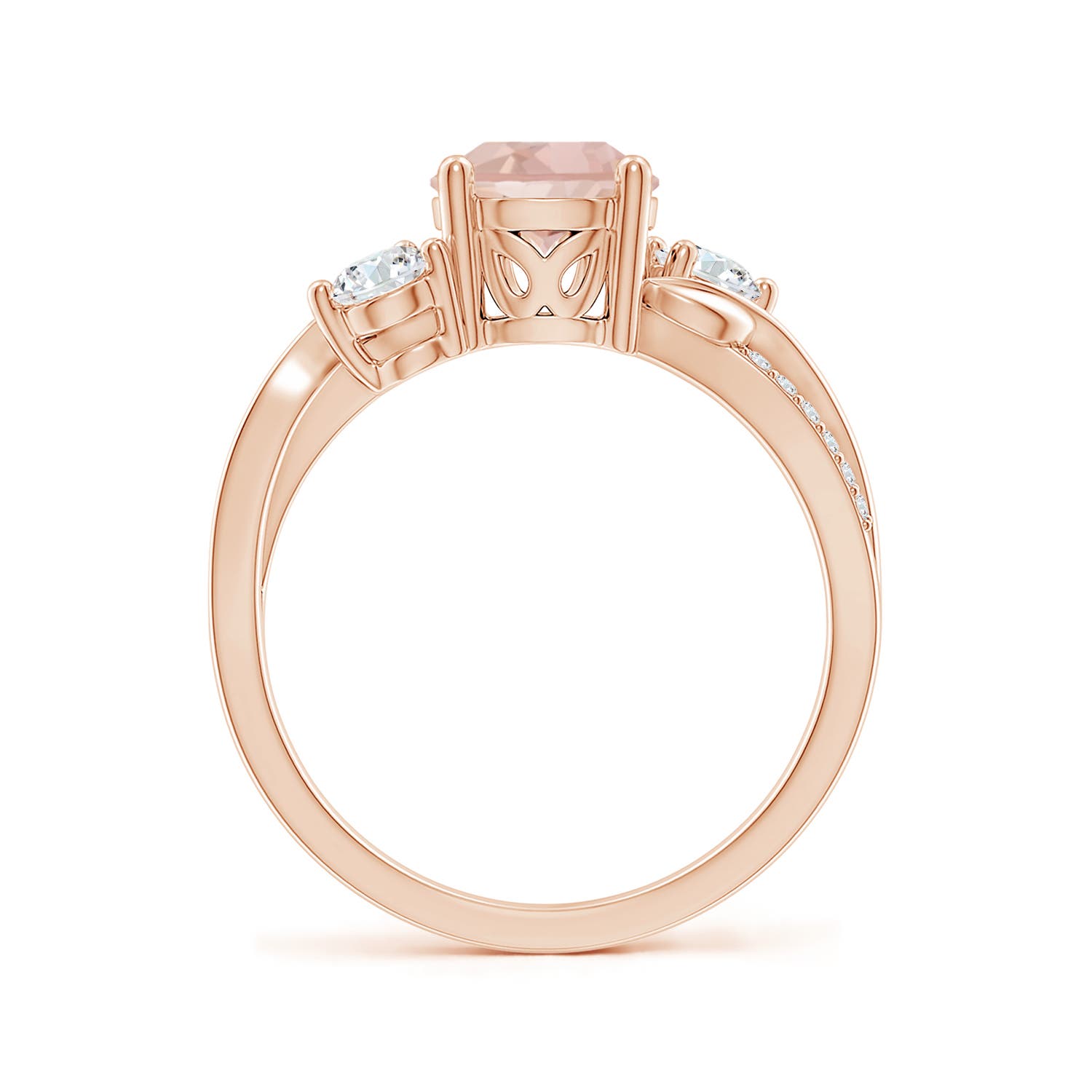 7mm AAAA Morganite and Diamond Twisted Vine Ring in 18K Rose Gold