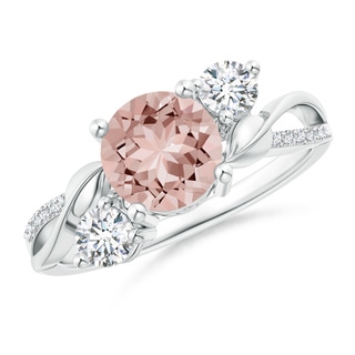 7mm AAAA Morganite and Diamond Twisted Vine Ring in P950 Platinum