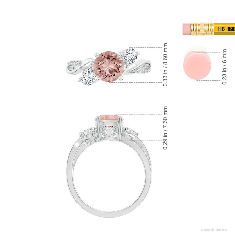 7mm AAAA Morganite and Diamond Twisted Vine Ring in P950 Platinum ruler