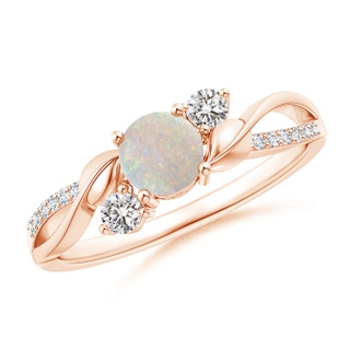 5mm AA Opal and Diamond Twisted Vine Ring in Rose Gold