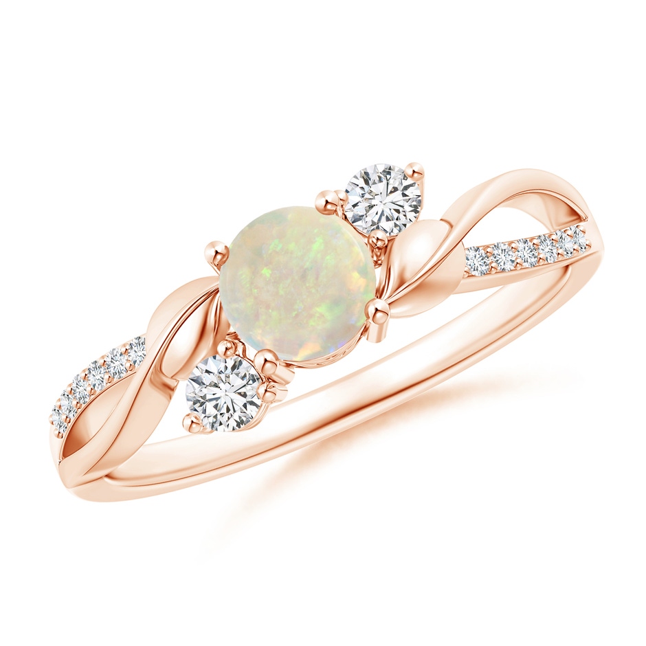 5mm AAA Opal and Diamond Twisted Vine Ring in Rose Gold 