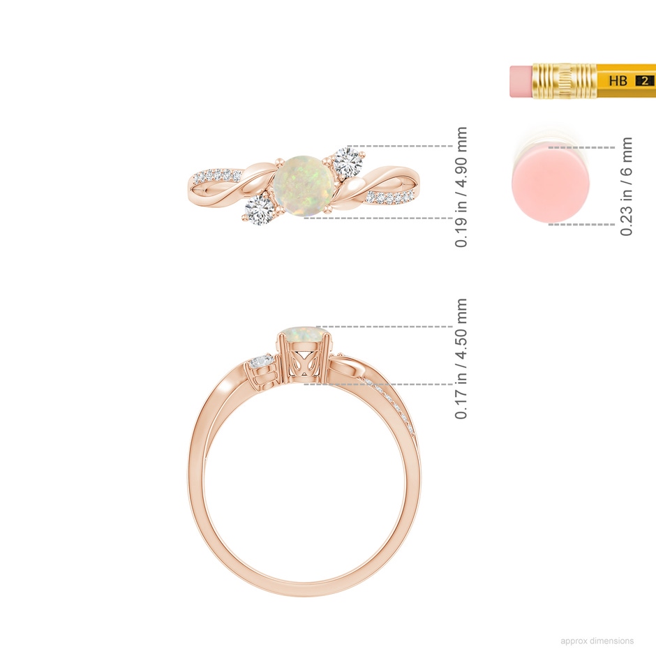5mm AAA Opal and Diamond Twisted Vine Ring in Rose Gold ruler