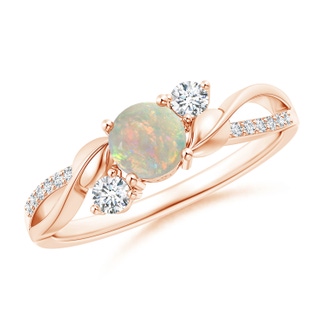 5mm AAAA Opal and Diamond Twisted Vine Ring in Rose Gold