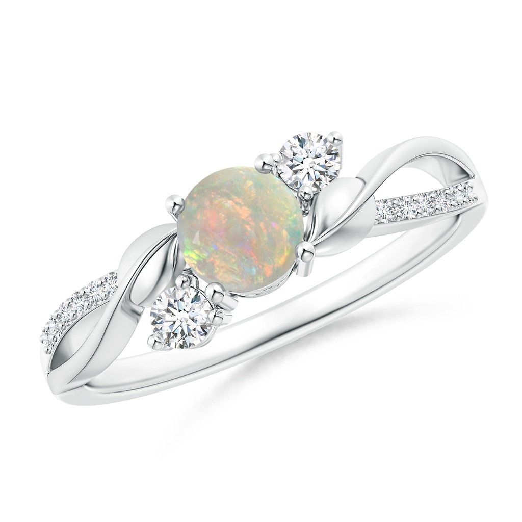 5mm AAAA Opal and Diamond Twisted Vine Ring in White Gold