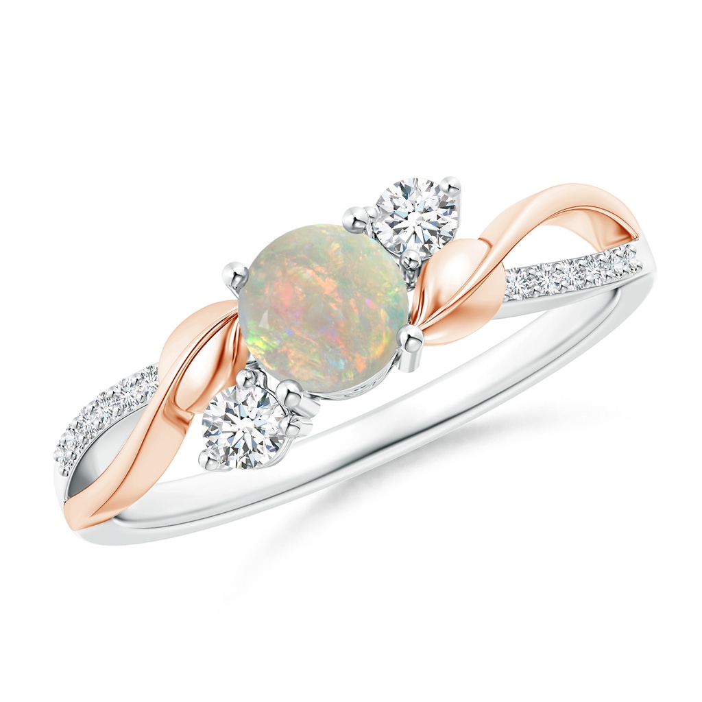 5mm AAAA Opal and Diamond Twisted Vine Ring in White Gold Rose Gold