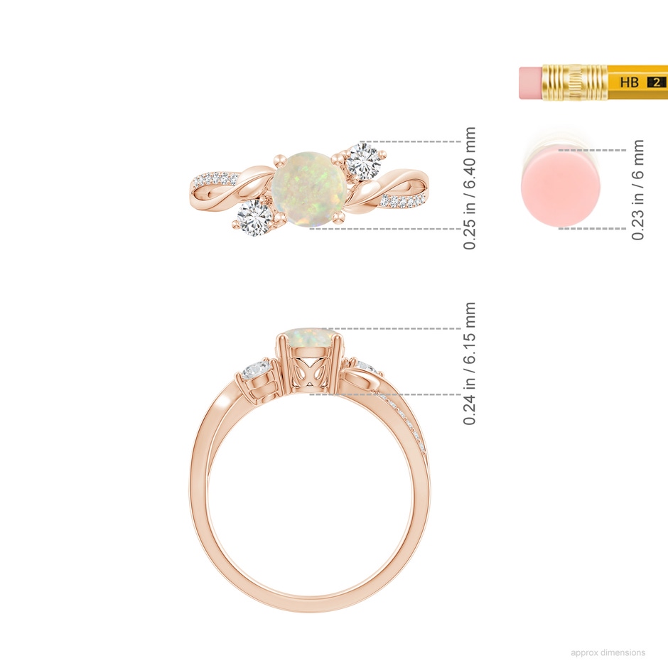 6mm AAA Opal and Diamond Twisted Vine Ring in Rose Gold ruler