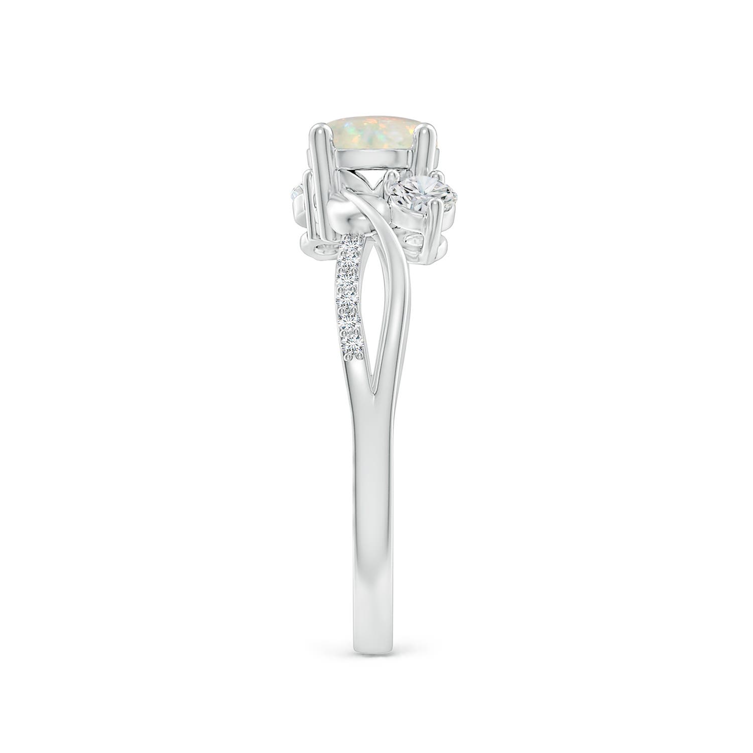6mm AAA Opal and Diamond Twisted Vine Ring in White Gold - side 7