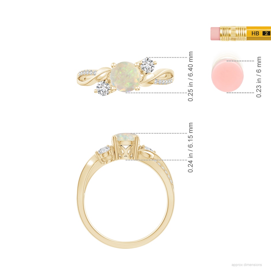 6mm AAA Opal and Diamond Twisted Vine Ring in Yellow Gold ruler
