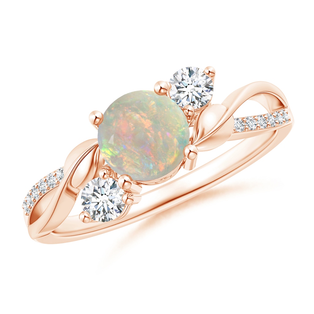 6mm AAAA Opal and Diamond Twisted Vine Ring in Rose Gold