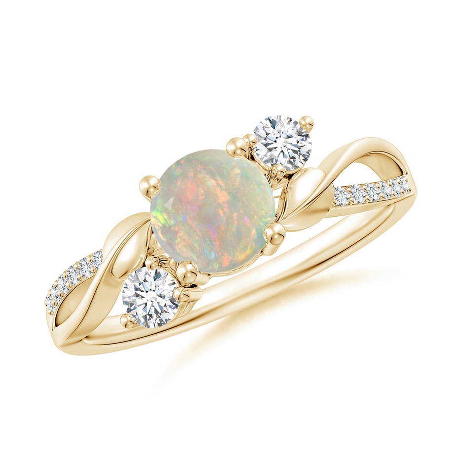 6mm AAAA Opal and Diamond Twisted Vine Ring in Yellow Gold 