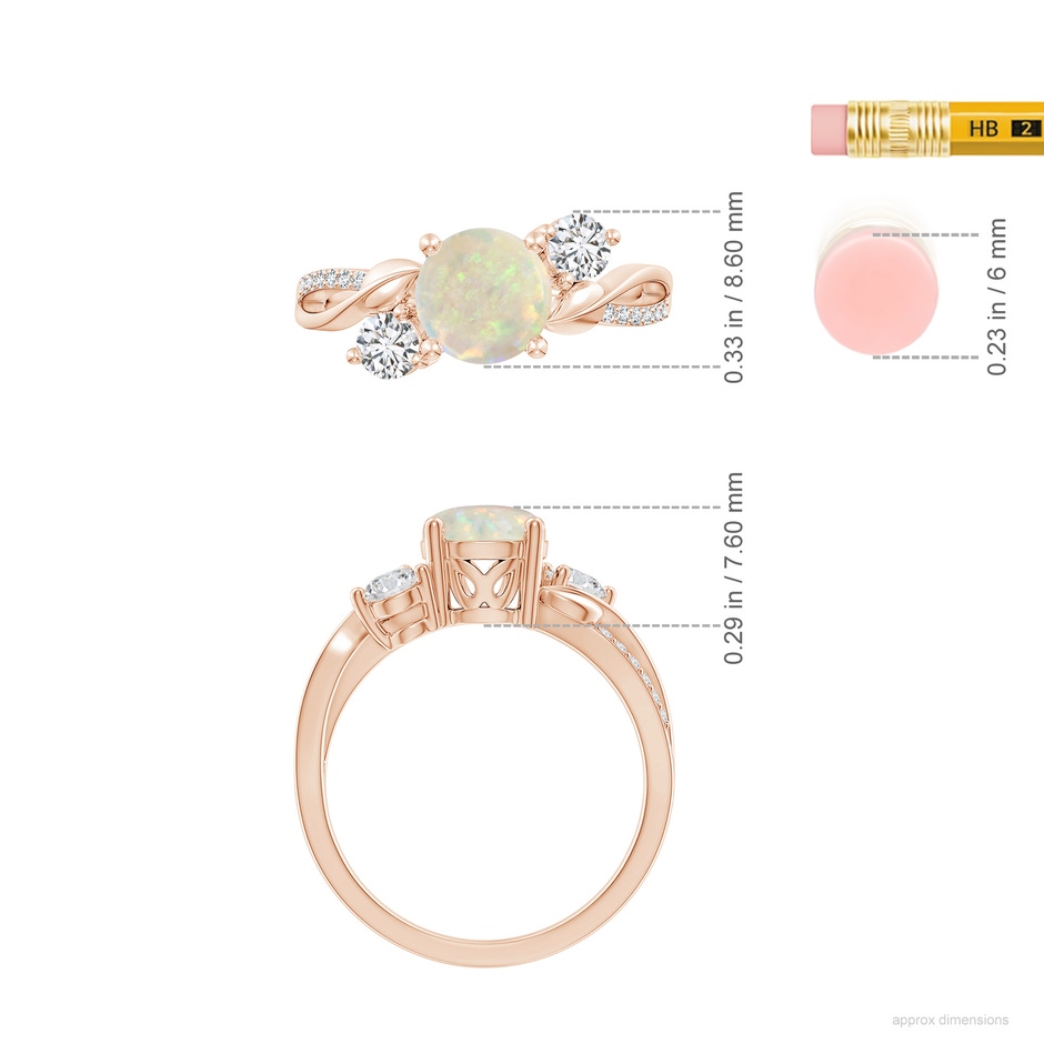 7mm AAA Opal and Diamond Twisted Vine Ring in 18K Rose Gold ruler