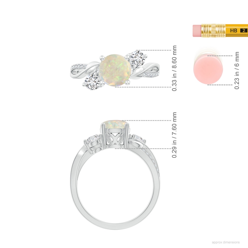 7mm AAA Opal and Diamond Twisted Vine Ring in P950 Platinum ruler