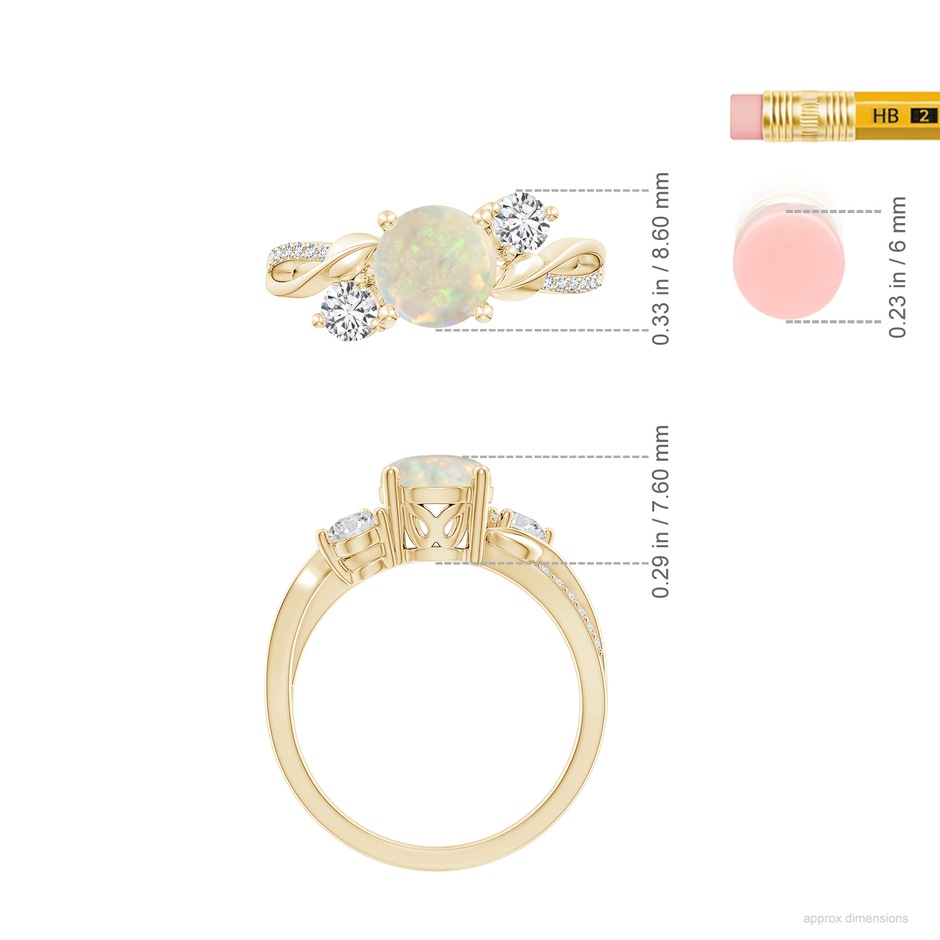 7mm AAA Opal and Diamond Twisted Vine Ring in Yellow Gold ruler