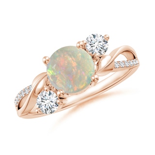7mm AAAA Opal and Diamond Twisted Vine Ring in 18K Rose Gold