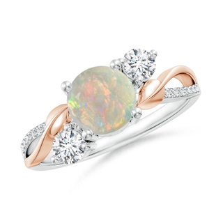 7mm AAAA Opal and Diamond Twisted Vine Ring in 18K White Gold 18K Rose Gold