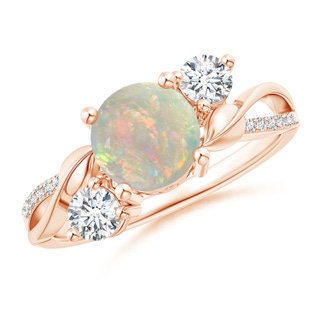 7mm AAAA Opal and Diamond Twisted Vine Ring in Rose Gold