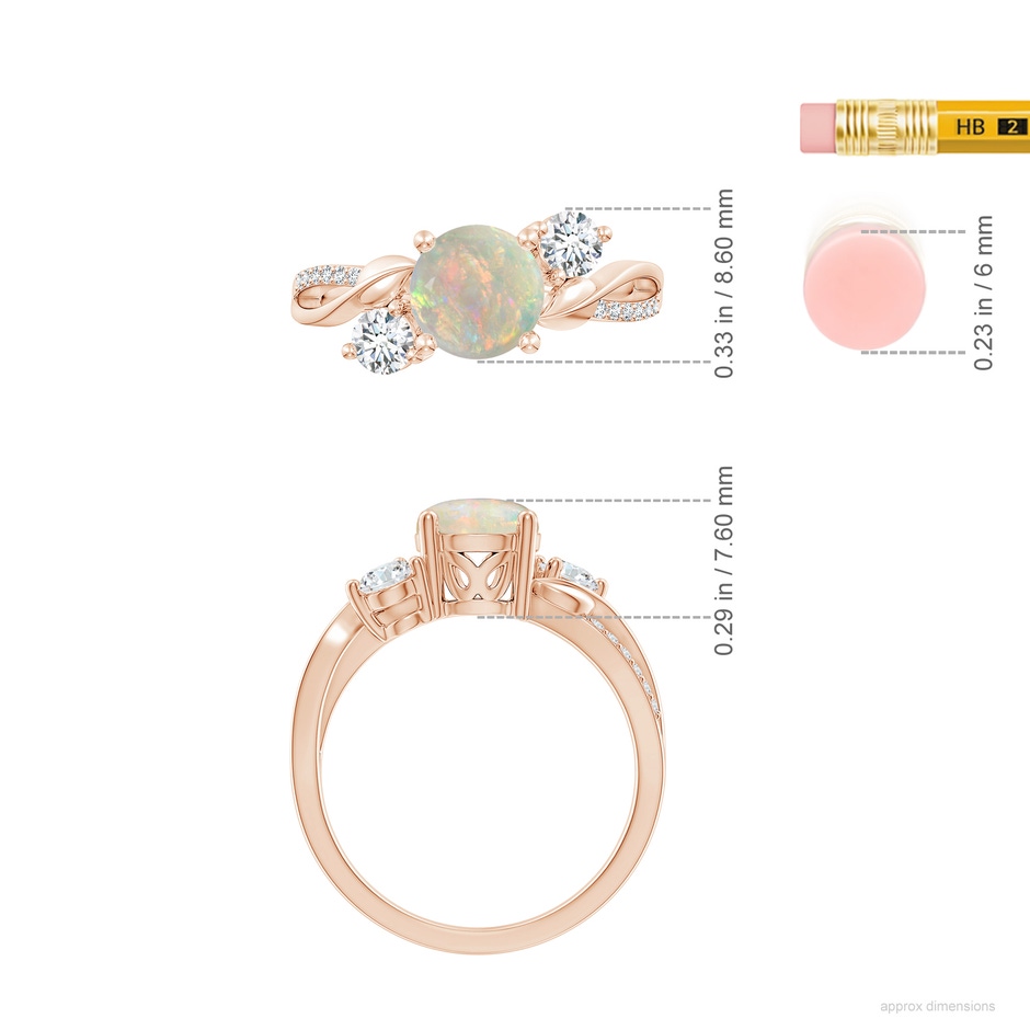 7mm AAAA Opal and Diamond Twisted Vine Ring in Rose Gold ruler