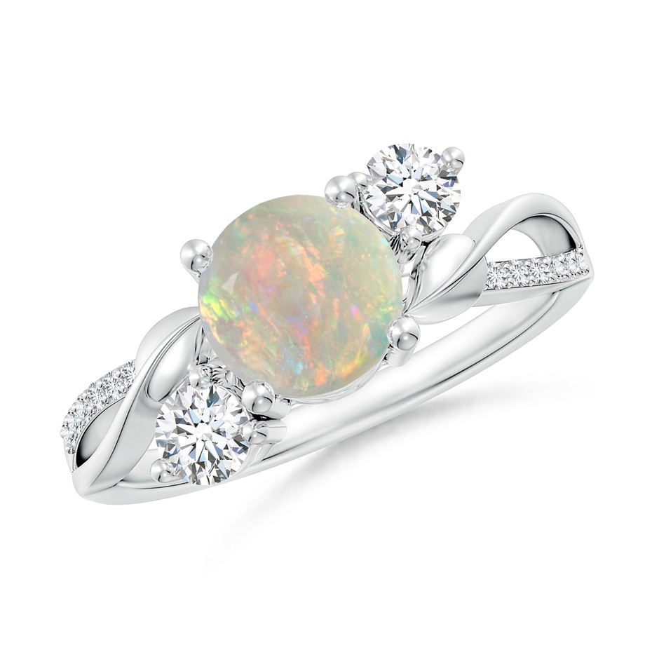 7mm AAAA Opal and Diamond Twisted Vine Ring in White Gold 