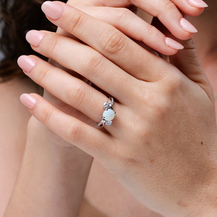 Opal and Diamond Twisted Vine Ring