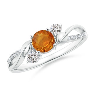 5mm AA Orange Sapphire and Diamond Twisted Vine Ring in White Gold