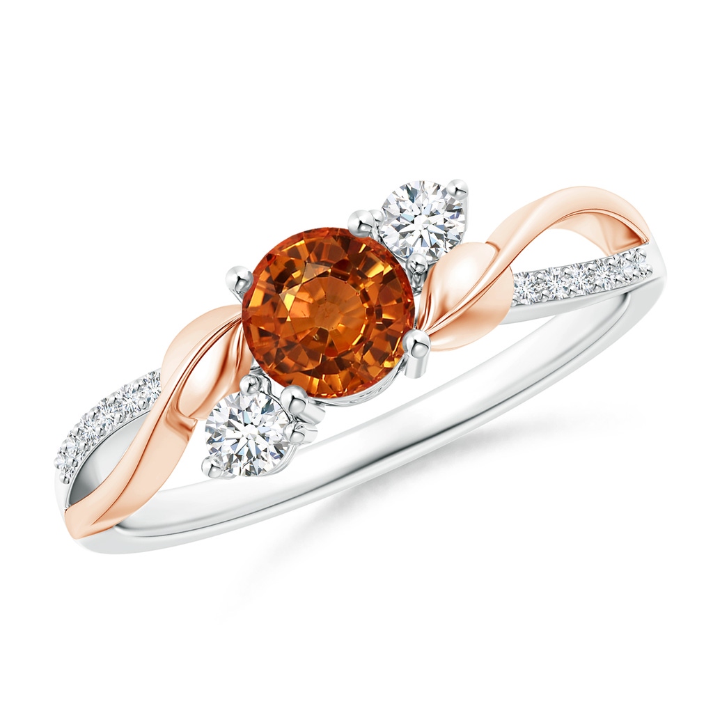 5mm AAAA Orange Sapphire and Diamond Twisted Vine Ring in White Gold Rose Gold