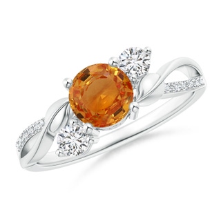 6mm AAA Orange Sapphire and Diamond Twisted Vine Ring in White Gold