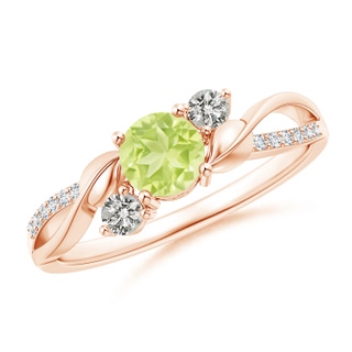 5mm A Peridot and Diamond Twisted Vine Ring in Rose Gold