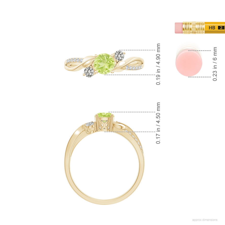 5mm A Peridot and Diamond Twisted Vine Ring in Yellow Gold ruler
