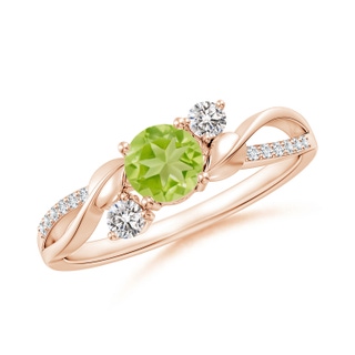 5mm AA Peridot and Diamond Twisted Vine Ring in 9K Rose Gold
