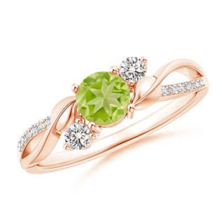 5mm AA Peridot and Diamond Twisted Vine Ring in Rose Gold