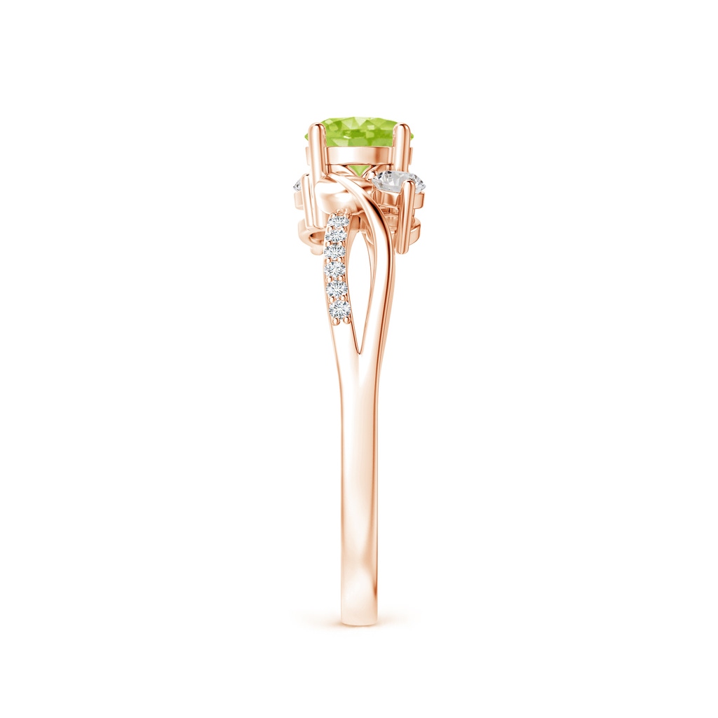 5mm AA Peridot and Diamond Twisted Vine Ring in Rose Gold Side-2